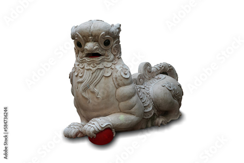 Lion statue in temple of Thailand.Isolated on white background. This has clipping path.