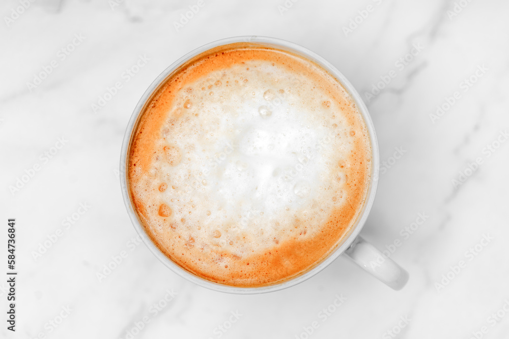 Cup of coffee latte cappuccino top view on marble table Cup of coffee latte cappuccino top view on marble table