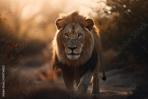 Fotomurale closeup of a lion walking