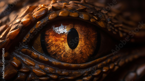 Close up of eye of mystical ancient dragon creature  generative ai.
