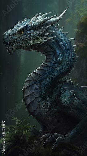 Illustration of ancient animal mystical dragon creature, generative ai. © Artofinnovation