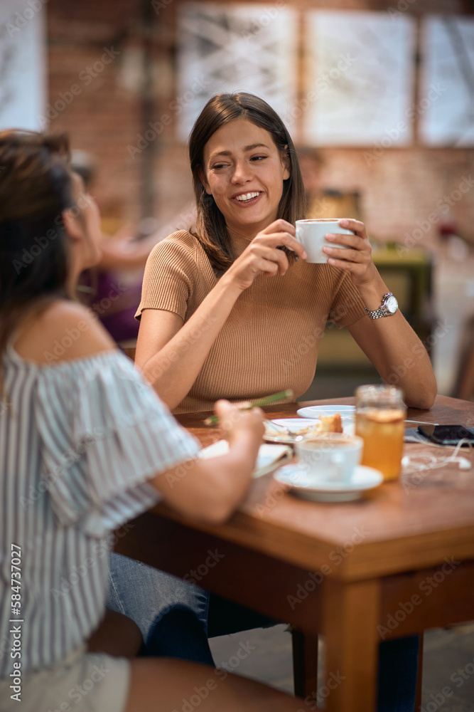 Girlfriends having coffee together. Young women enjoying their time in cafe, feeling joyful. Girlfriends having coffee together. Young women enjoying their time in cafe, feeling joyful.