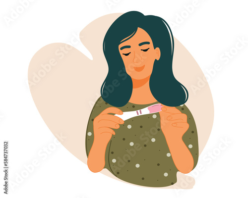 Woman with a pregnancy test. Vector illustration