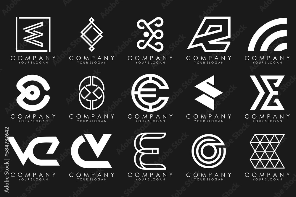 mega collection letters E logo design inspiration. Geometrical abstract logos mega collection letters E logo design inspiration. Geometrical abstract logos