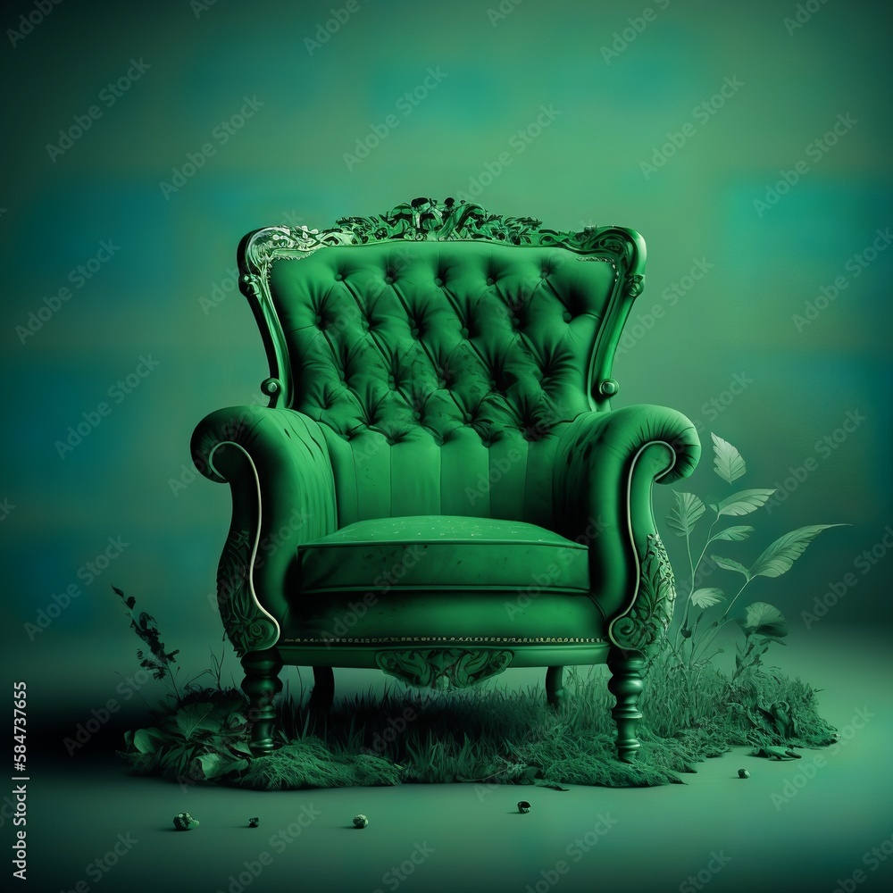 green armchair on green background sofa couch comfortable soft