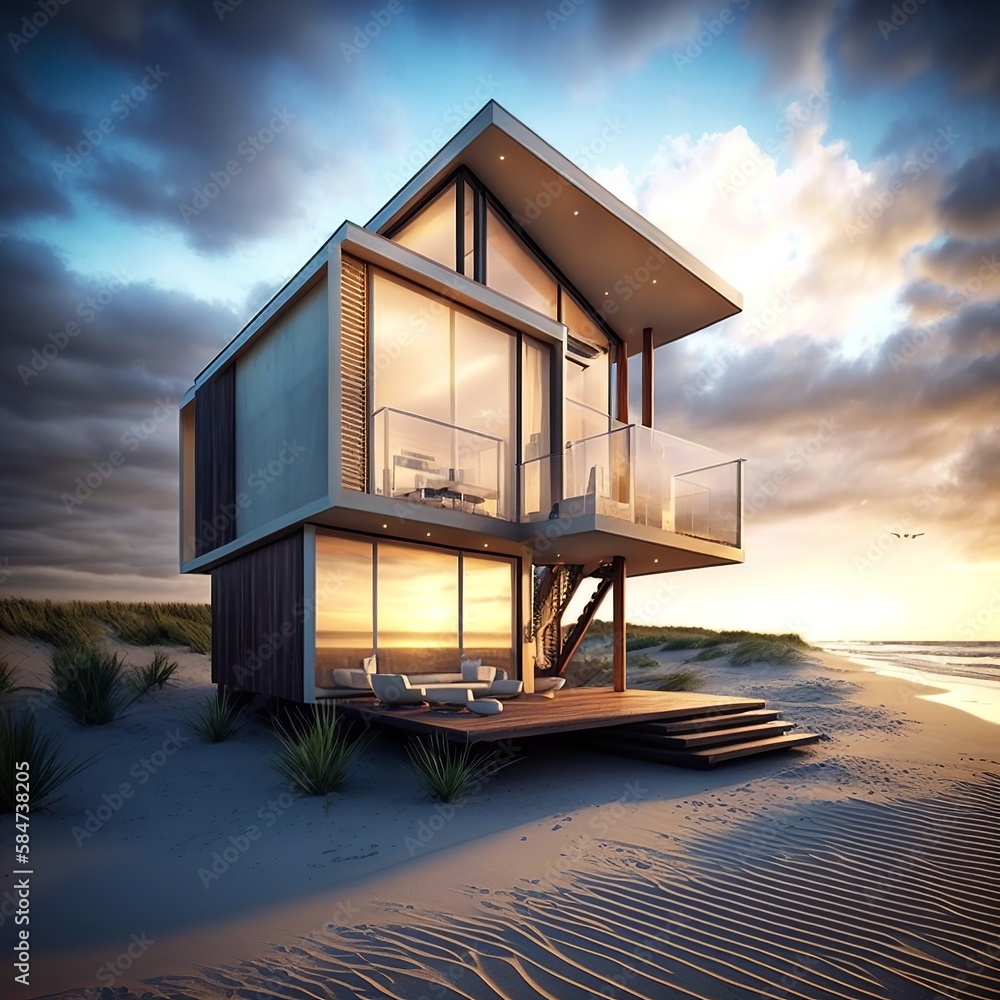 Small luxury modern beach house architecture storey with huge glass ...