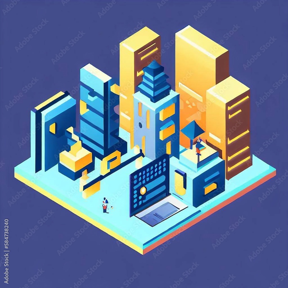 City building isometric concept illustration City building isometric concept illustration