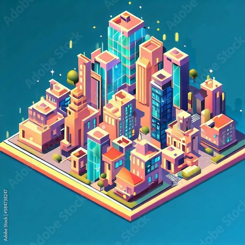 City building isometric concept illustration