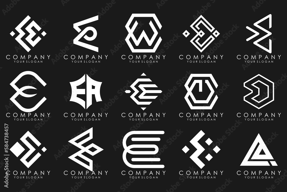 mega collection letters E logo design inspiration. Geometrical abstract logos mega collection letters E logo design inspiration. Geometrical abstract logos