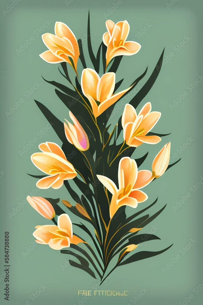 Retro freesia flower illustration poster - Vector - generative ai
