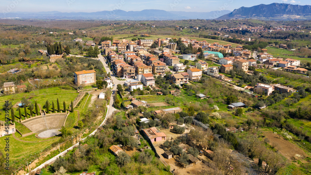 Aerial view of the new town of Calcata, near Viterbo, Italy.