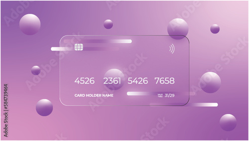 Visa, mastercard. Credit card icon. Glassmorphism style. Cashless payment concept. Realistic glass morphism effect with set of transparent glass plates. Vector illustration.	