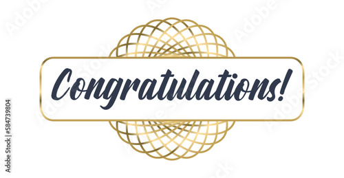 Congratulations lettering message with elegant golden frame. Congrats calligraphic quote. Hand drawn style calligraphy phrase.