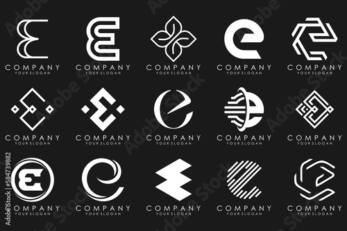 mega collection letters E logo design inspiration. Geometrical abstract logos