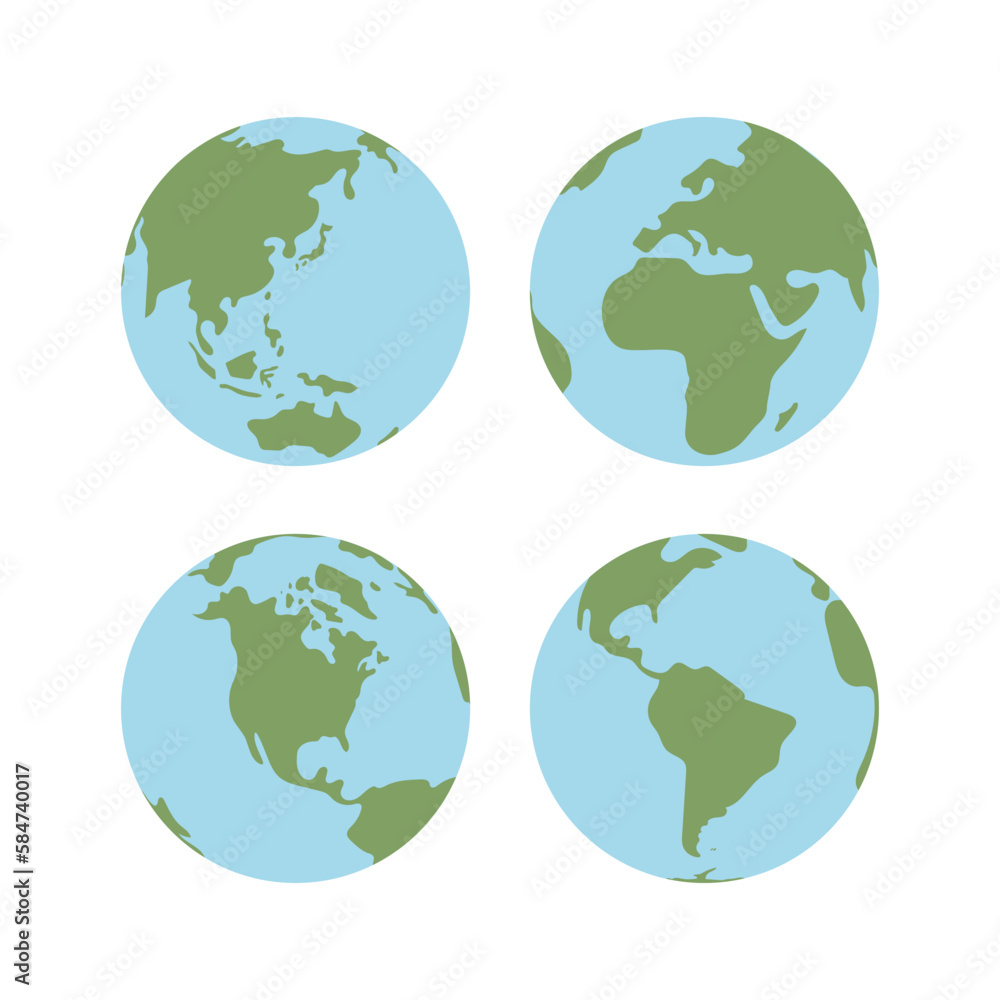 Globe world map. Planet earth flat vector illustration. Doodle map with continents and oceans. Globe world map. Planet earth flat vector illustration. Doodle map with continents and oceans.