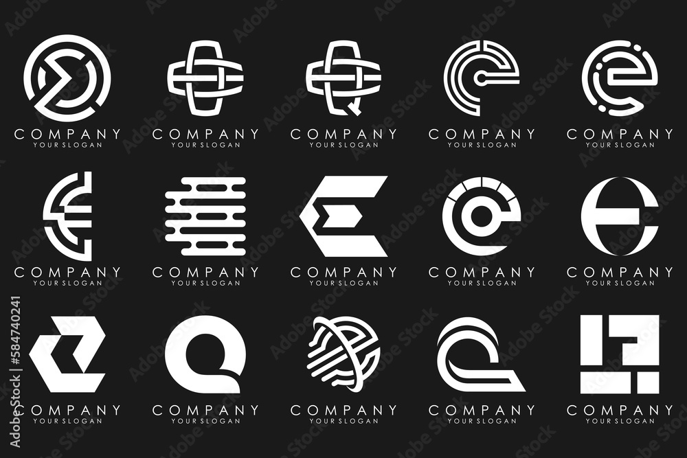 mega collection letters E logo design inspiration. Geometrical abstract logos mega collection letters E logo design inspiration. Geometrical abstract logos