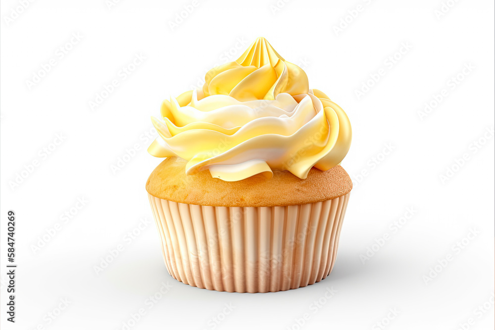 Birthday cupcake with butter cream icing isolated on white Birthday cupcake with butter cream icing isolated on white