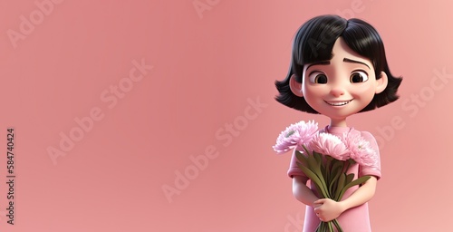 Cute Cartoon Asian Girl Hol...