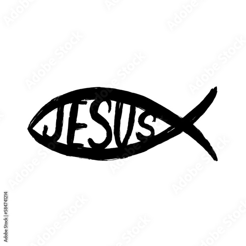 Fish and word Jesus in grunge style. A symbol of Christianity.