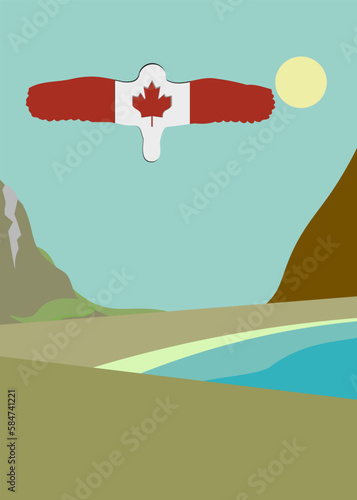 Canada national flag on polar owl. Canada nothern owl.
