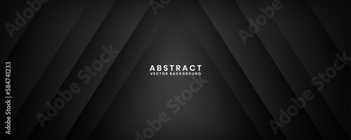 3D black geometric abstract background overlap layer on dark space with cutout effect decoration. Minimalist graphic design element stripes style concept for banner, flyer, card, cover, or brochure