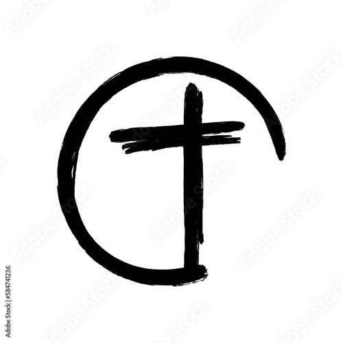 A circle and cross  in grunge style. A symbol of Christianity.