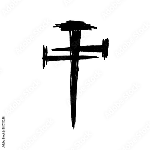 Hand drawn grunge christian cross. Religion symbol vector illustration isolated on white background.