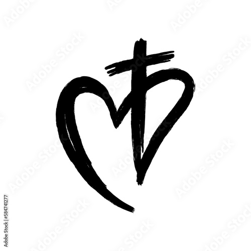 A heart and cross  in grunge style. A symbol of Christianity.