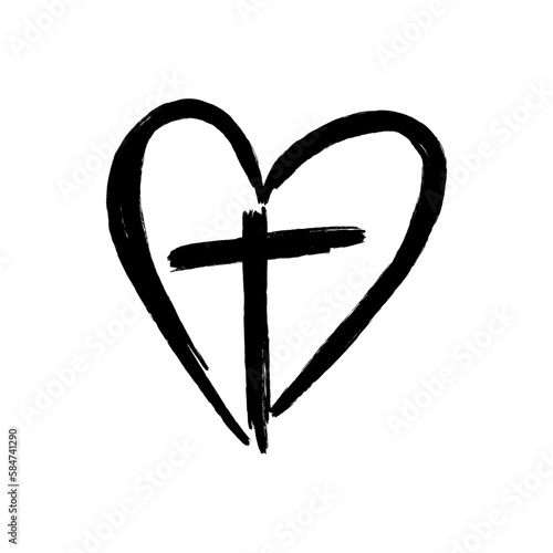 A heart and cross  in grunge style. A symbol of Christianity.