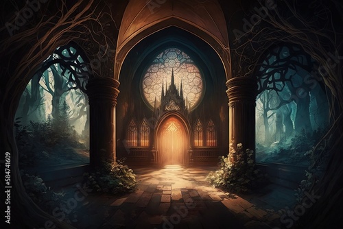 Sanctuary Secret     An Enigmatic Painting Defining the Unexplored Mysteries of a Fantasy Church Generative AI
