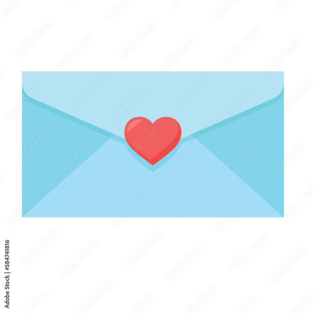 vector icon of letter envelope with a valentine heart with white background