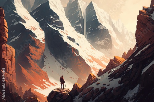 Staggering Slopes and Rocky Ridges: An Epic Mountainous Illustration Generative AI