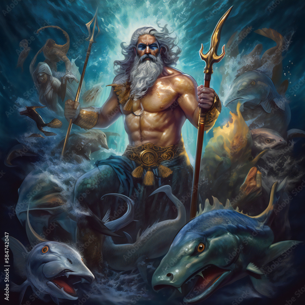 mythological poseidon figure, underwater kingdom ruler, generative AI mythological poseidon figure, underwater kingdom ruler, generative AI