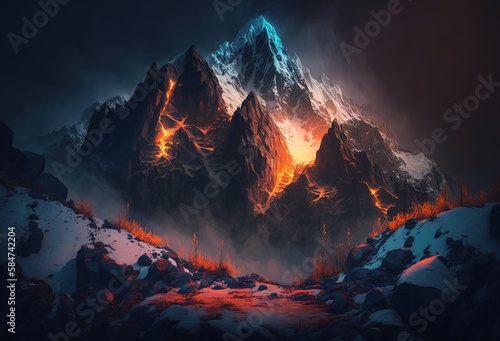 The Glowing Summits of the Mythical Mountains Generative AI