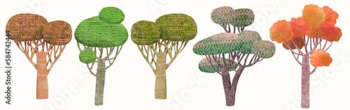 Trees, watercolor painting, vector illustration