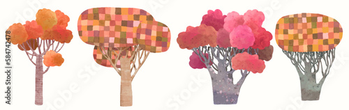 Trees, watercolor painting, vector illustration
