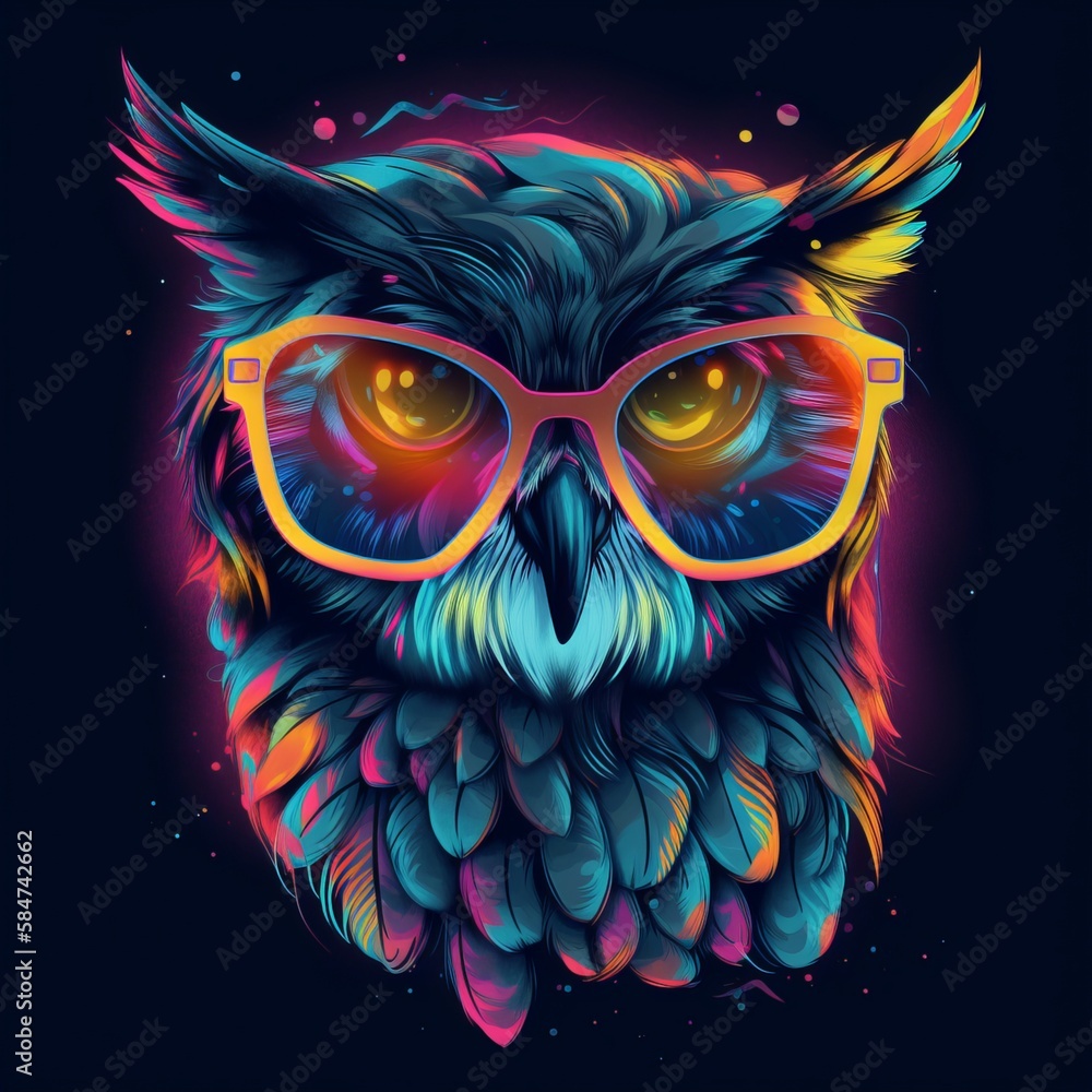 T-shirt design Owl wearing aviators, animal mascot - Generative AI T-shirt design Owl wearing aviators, animal mascot - Generative AI