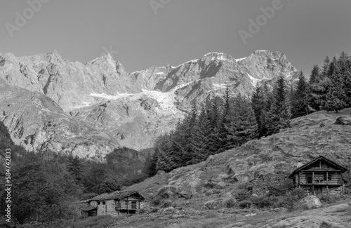 The Punta Gnifetti or Signalkuppe, Parrotspitze, Ludwigshohe, Piramide Vincent peaks - Valsesia valley. photo