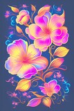 Retro iridescent blossom illustration poster - Vector - generative ai