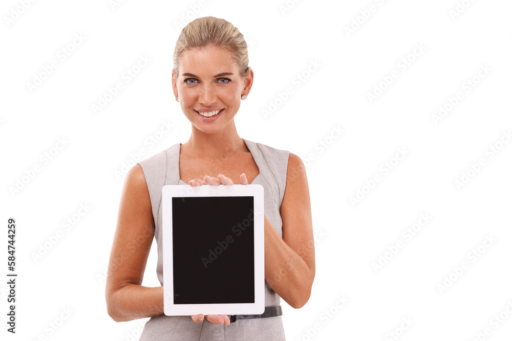 Tablet mockup, portrait and businesswoman with on an isolated, transparent png background for advertising space. Happy worker, model and digital mock up screen, website and email marketing platform Tablet mockup, portrait and businesswoman with on an isolated, transparent png background for advertising space. Happy worker, model and digital mock up screen, website and email marketing platform