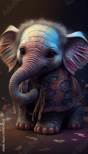 Colorful Cute Elephant Baby Standing Portrait AI Generative