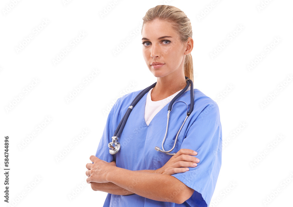 Proud doctor in healthcare portrait on an isolated and transparent png background for service and trust. Nurse or serious medical worker with confidence and scrubs standing for professional care Proud doctor in healthcare portrait on an isolated and transparent png background for service and trust. Nurse or serious medical worker with confidence and scrubs standing for professional care