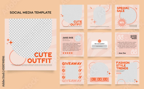 social media template banner fashion sale promotion in pink color. fully editable instagram and facebook square post frame puzzle organic sale poster