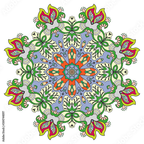 Mandala flower decoration  hand drawn round ornament  isolated design element on a white background. Vector geometric floral pattern. Tribal ethnic fashion motif for paper  textile  cloth fabric print
