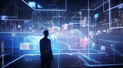 VRゴーグルで仮想現実を体験するビジネスマン男性