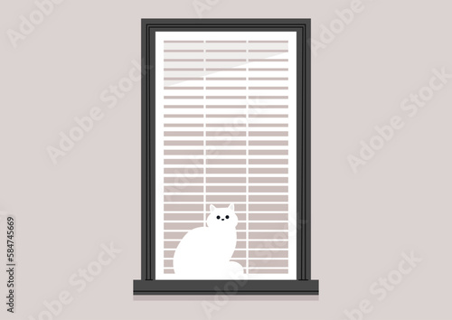 A domestic cat peering through the window shutters