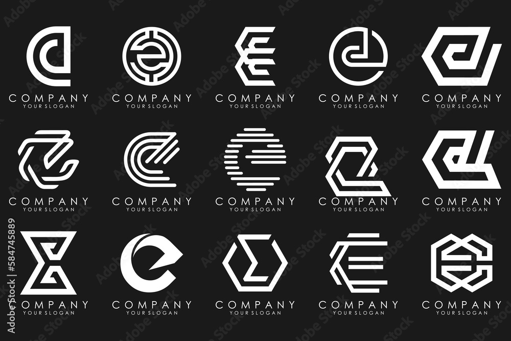 mega collection letters E logo design inspiration. Geometrical abstract logos mega collection letters E logo design inspiration. Geometrical abstract logos