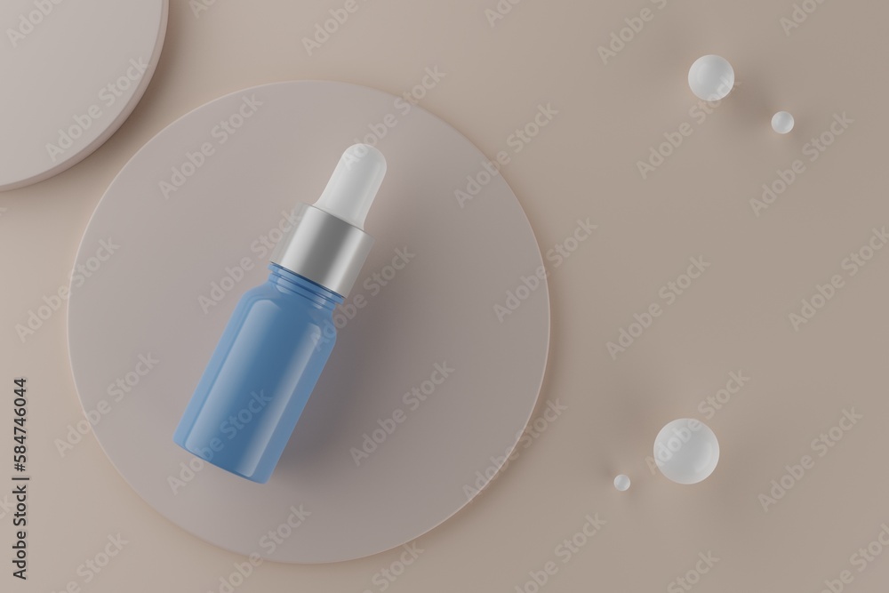 bottle with dropper mockup for liquid, oil, serum container , top view ,3d rendering bottle with dropper mockup for liquid, oil, serum container , top view ,3d rendering