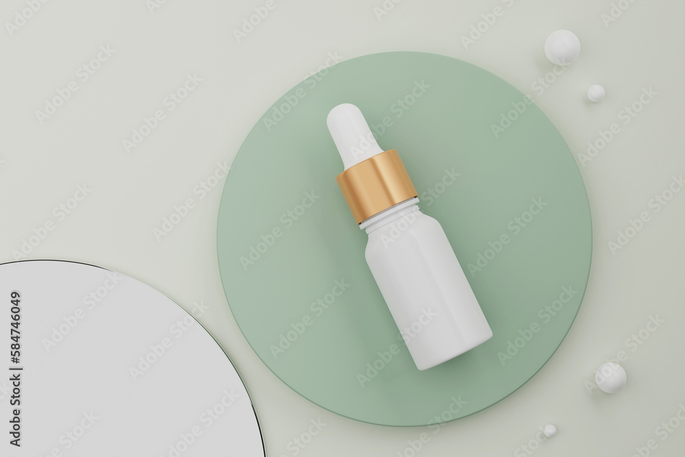 bottle with dropper mockup for liquid, oil, serum container , top view ,3d rendering bottle with dropper mockup for liquid, oil, serum container , top view ,3d rendering