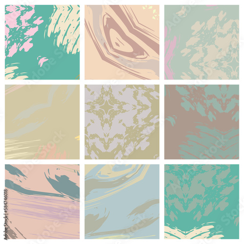 Abstract collage asymmetric pattern. Brush strokes grunge texture. Vector colorful ornament, patchwork quilt style. Digital freehand art backgrounds set for flyer, poster, cover, textile fabric print